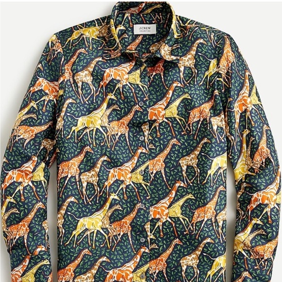 J.Crew Collection Silk Giraffe Print Button Up Shirt - Picture 1 of 7